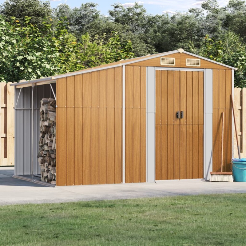 vidaXL Cobertizo jardín acero galvanizado marrón claro 277x192,5x179cm vidaXL Cobertizo jardín acero galvanizado marrón claro 277x192,5x179cm