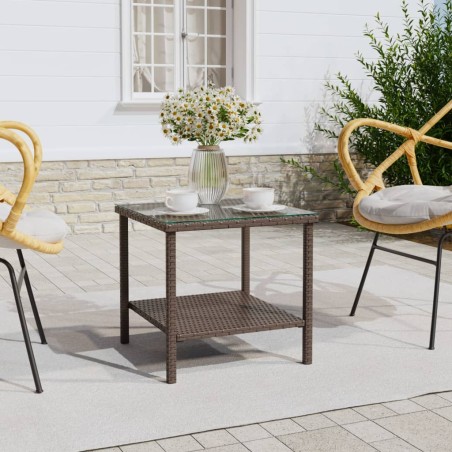 vidaXL Mesa auxiliar vidrio templado ratán sintético marrón 45x45x45cm