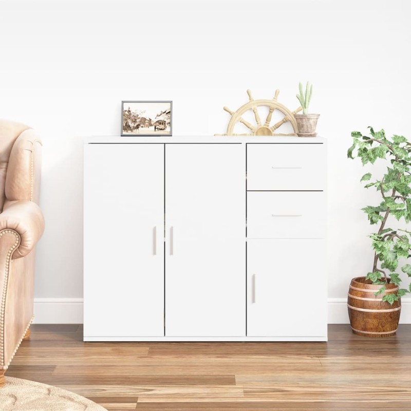 vidaXL Aparador de madera contrachapada blanco brillante 91x29,5x75 cm vidaXL Aparador de madera contrachapada blanco brillante 91x29,5x75 cm