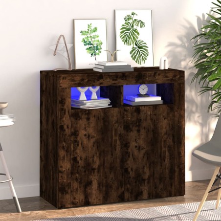 vidaXL Aparador con luces LED roble ahumado 80x35x75 cm