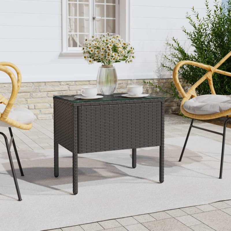 vidaXL Mesa auxiliar vidrio templado ratán sintético negro 53x37x48 cm vidaXL Mesa auxiliar vidrio templado ratán sintético negro 53x37x48 cm