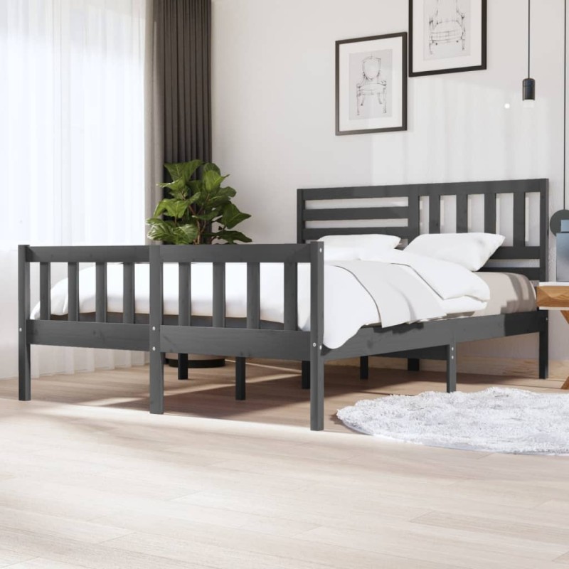 vidaXL Estructura de cama de madera maciza gris 160x200 cm vidaXL Estructura de cama de madera maciza gris 160x200 cm