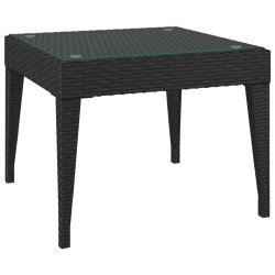 vidaXL Mesa auxiliar vidrio templado ratán sintético negro 50x50x38 cm