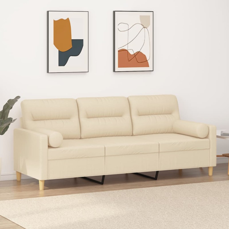 vidaXL Sofá de 3 plazas con cojines tela color crema 180 cm vidaXL Sofá de 3 plazas con cojines tela color crema 180 cm