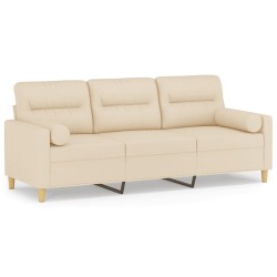 vidaXL Sofá de 3 plazas con cojines tela color crema 180 cm