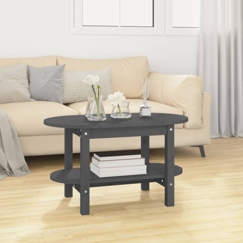 vidaXL Mesa de centro de madera maciza de pino gris 80x45x45 cm vidaXL Mesa de centro de madera maciza de pino gris 80x45x45 cm