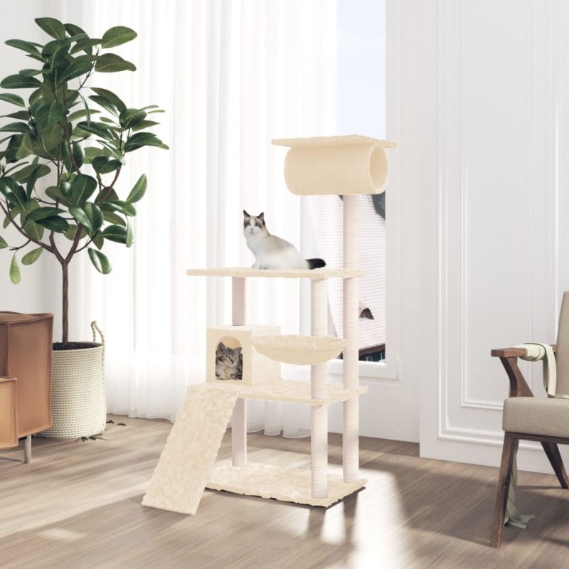 vidaXL Rascador para gatos con postes de sisal crema 131 cm vidaXL Rascador para gatos con postes de sisal crema 131 cm