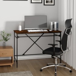 vidaXL Escritorio hierro madera contrachapada roble humo 100x50x75 cm