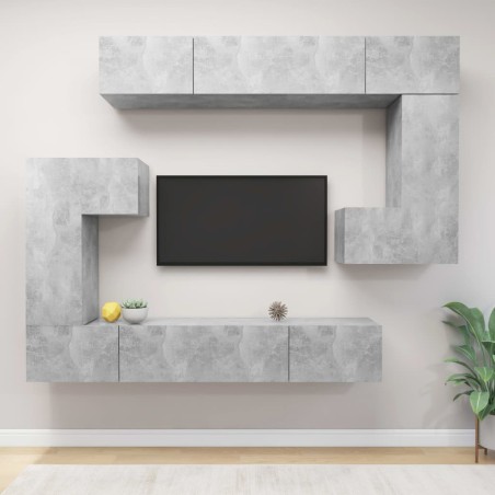 vidaXL Set de muebles de TV 8 pzas madera contrachapada gris hormigón