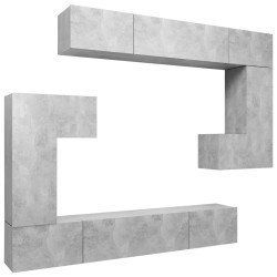 vidaXL Set de muebles de TV 8 pzas madera contrachapada gris hormigón