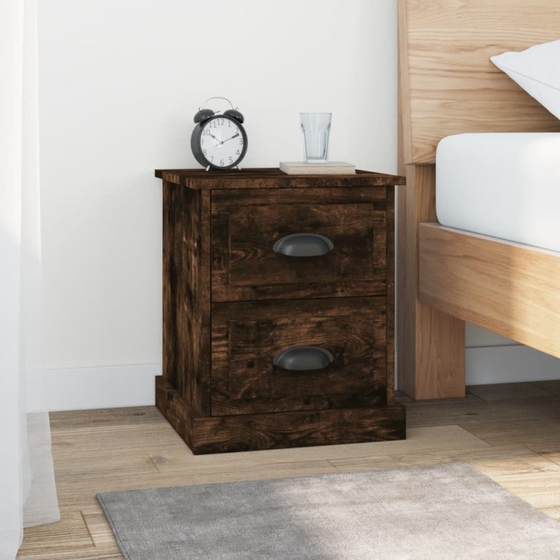 vidaXL Mesita noche 2 uds madera contrachapada roble humo 39x39x47,5cm vidaXL Mesita noche 2 uds madera contrachapada roble humo 39x39x47,5cm