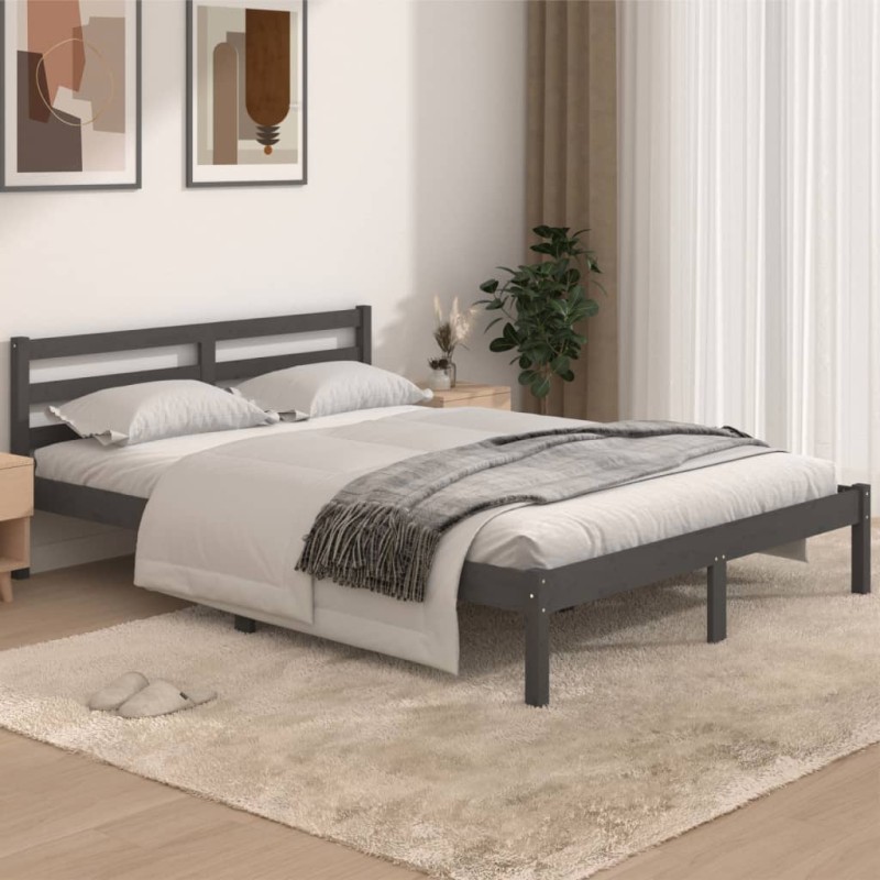vidaXL Estructura de cama madera maciza de pino gris 140x190 cm