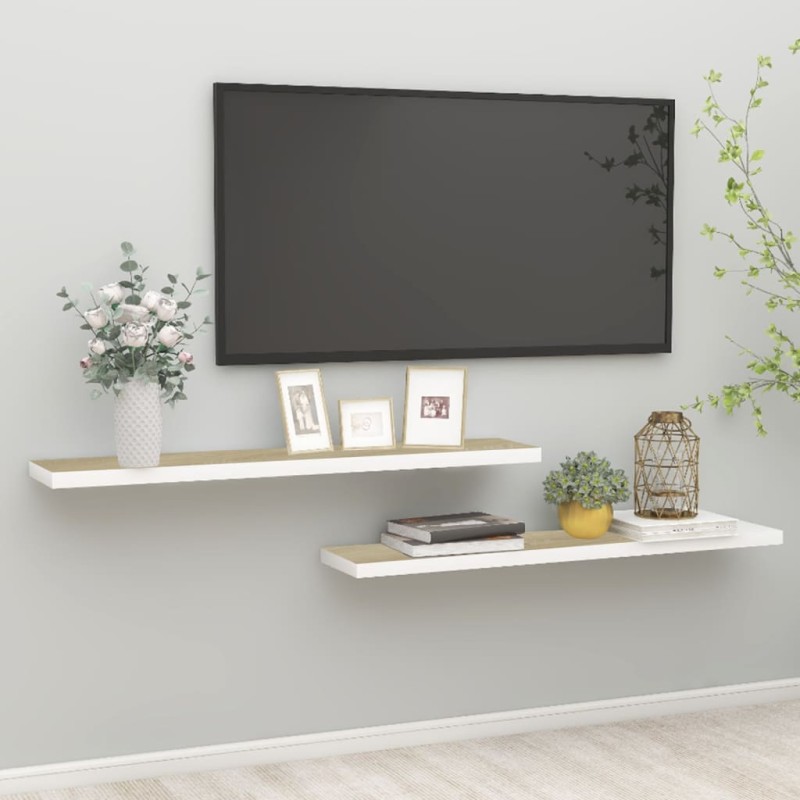 vidaXL Estante flotante pared 2 uds MDF roble y blanco 120x23,5x3,8 cm vidaXL Estante flotante pared 2 uds MDF roble y blanco 120x23,5x3,8 cm