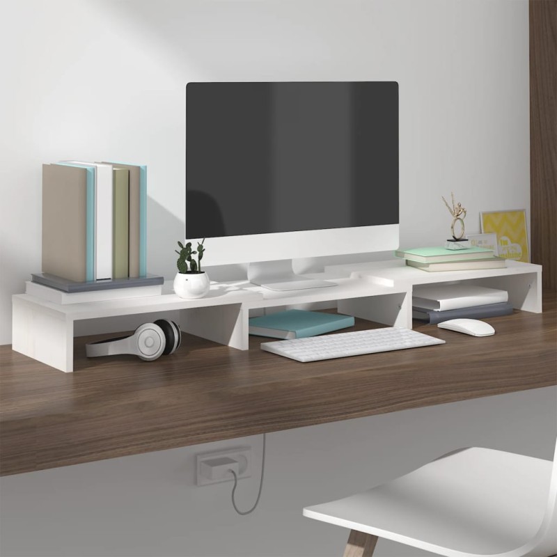 vidaXL Soporte de monitor madera maciza de pino blanco 80x24x10,5 cm