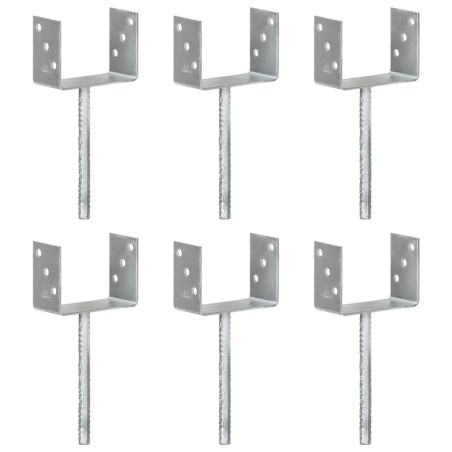 vidaXL Anclajes de valla 6 uds acero galvanizado plateado 14x6x30 cm