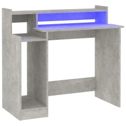 vidaXL Escritorio LED madera contrachapada gris hormigón 97x45x90 cm