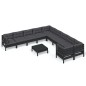 vidaXL Muebles de jardín 11 pzas y cojines negro madera de pino