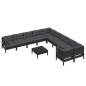 vidaXL Muebles de jardín 11 pzas y cojines negro madera de pino