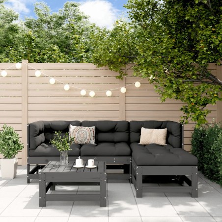 vidaXL Juego de sofás de jardín 5 piezas madera maciza de pino gris
