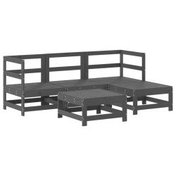 vidaXL Juego de sofás de jardín 5 piezas madera maciza de pino gris