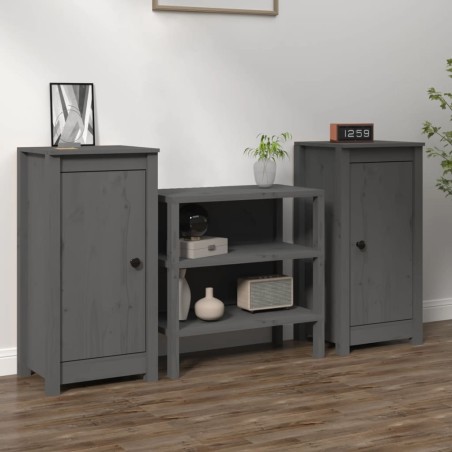 vidaXL Aparadores 2 uds madera maciza de pino gris 40x35x80 cm
