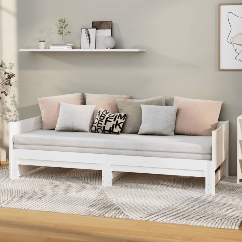 vidaXL Sofá cama extraíble madera maciza de pino blanco 2x(90x200) cm vidaXL Sofá cama extraíble madera maciza de pino blanco 2x(90x200) cm