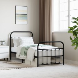 vidaXL Estructura de cama con cabecero y estribo metal negro 90x190 cm