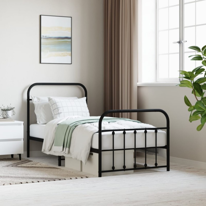 vidaXL Estructura de cama con cabecero y estribo metal negro 90x190 cm vidaXL Estructura de cama con cabecero y estribo metal negro 90x190 cm