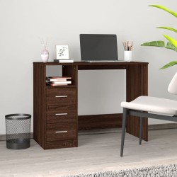 vidaXL Escritorio con cajones contrachapada marrón roble 102x50x76 cm