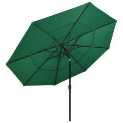 vidaXL Sombrilla de 3 niveles con poste de aluminio verde 3,5 m