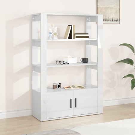 vidaXL Aparador de madera contrachapada blanco brillo 80x30x119,5 cm