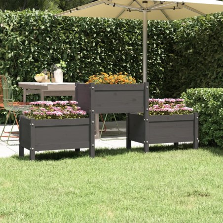 vidaXL Jardinera de madera de pino maciza gris 178,5x44x75 cm
