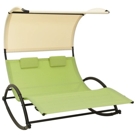 vidaXL Tumbona doble con toldo textilene color crema y verde