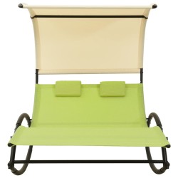 vidaXL Tumbona doble con toldo textilene color crema y verde