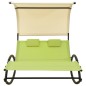 vidaXL Tumbona doble con toldo textilene color crema y verde vidaXL Tumbona doble con toldo textilene color crema y verde