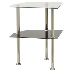 vidaXL Mesa auxiliar 2 niveles vidrio transparente y negro 38x38x50 cm