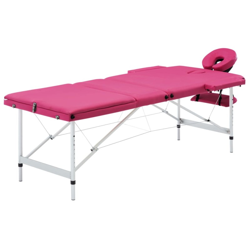 vidaXL Camilla de masaje plegable 3 zonas aluminio rosa vidaXL Camilla de masaje plegable 3 zonas aluminio rosa