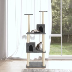 vidaXL Rascador para gatos con postes de sisal gris oscuro 141 cm