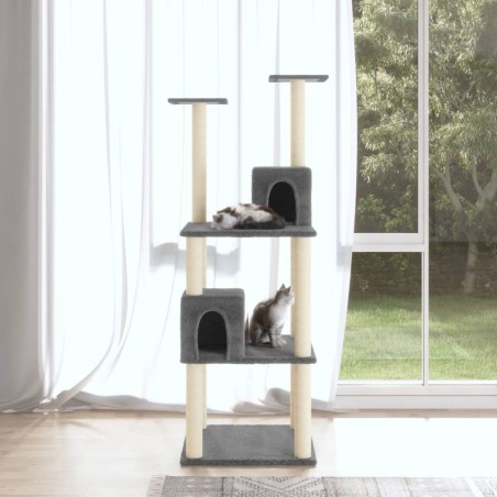 vidaXL Rascador para gatos con postes de sisal gris oscuro 141 cm