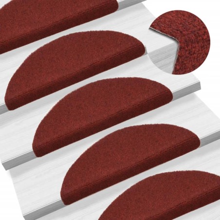 vidaXL Alfombrilla de escaleras 15 uds tela punzonada rojo 56x17x3 cm