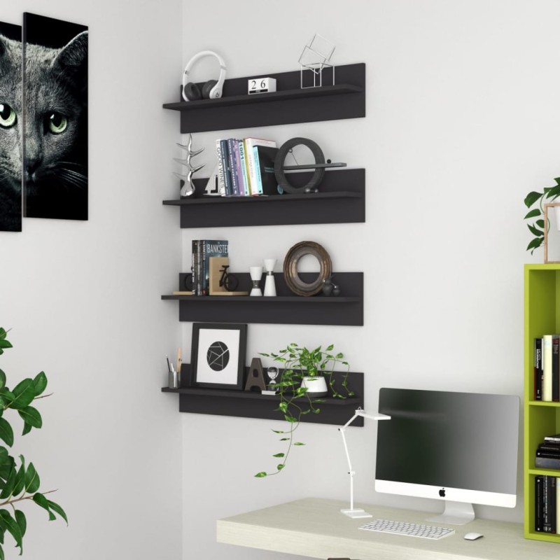 vidaXL Estante de pared 4 uds madera contrachapada gris 80x11,5x18 cm vidaXL Estante de pared 4 uds madera contrachapada gris 80x11,5x18 cm