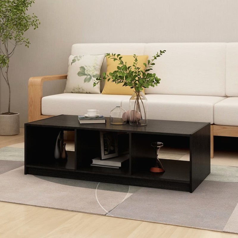 vidaXL Mesa de centro madera maciza de pino negro 110x50x34 cm vidaXL Mesa de centro madera maciza de pino negro 110x50x34 cm