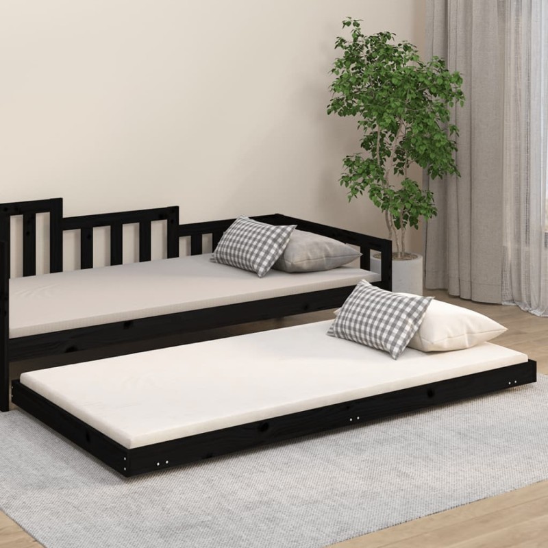 vidaXL Estructura de cama madera maciza de pino negro 90x200 cm vidaXL Estructura de cama madera maciza de pino negro 90x200 cm