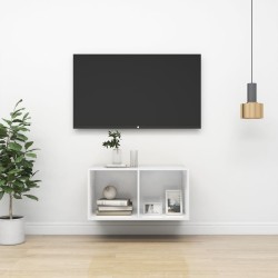 vidaXL Mueble TV pared madera contrachapada blanco brillo 37x37x72 cm