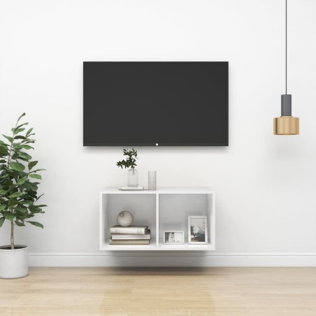 vidaXL Mueble TV pared madera contrachapada blanco brillo 37x37x72 cm