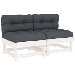 vidaXL Sofás centrales con cojines 2 uds madera maciza de pino blanco