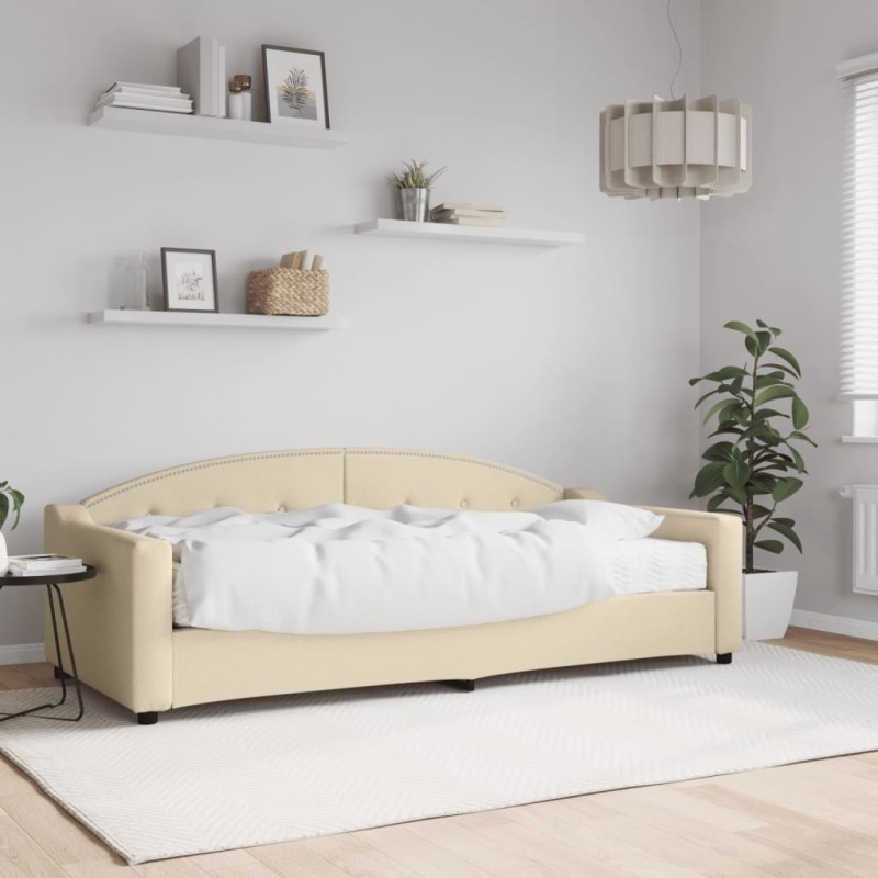 vidaXL Sofá cama con colchón tela crema 90x200 cm vidaXL Sofá cama con colchón tela crema 90x200 cm
