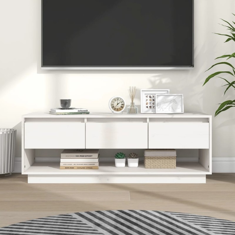 vidaXL Mueble de TV de madera maciza de pino blanco 110,5x34x40 cm vidaXL Mueble de TV de madera maciza de pino blanco 110,5x34x40 cm