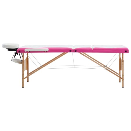 vidaXL Camilla de masaje plegable 3 zonas madera blanco y rosa