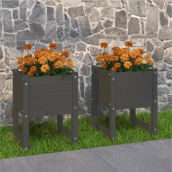 vidaXL Jardinera 2 unidades madera maciza de pino gris 40x40x52,5 cm